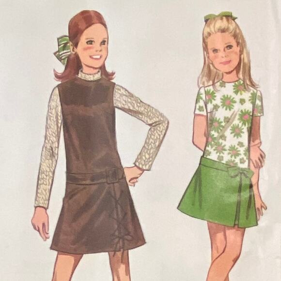 Vtg McCalls 9553 Blouse Jumper Dress Pattern 12 Girl 1968 Variation Lacing Tie - Picture 1 of 6
